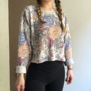 Vintage reworked cropped floral heavy knit sweater large